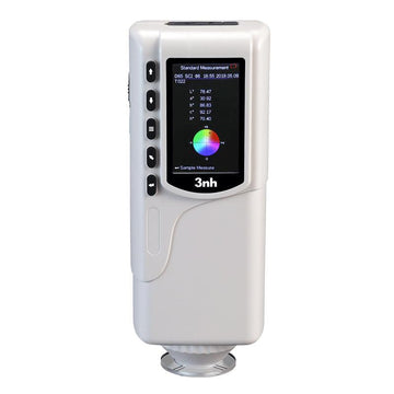 Front view of the NR60CP portable digital colorimeter, showing the display screen and measurement button.